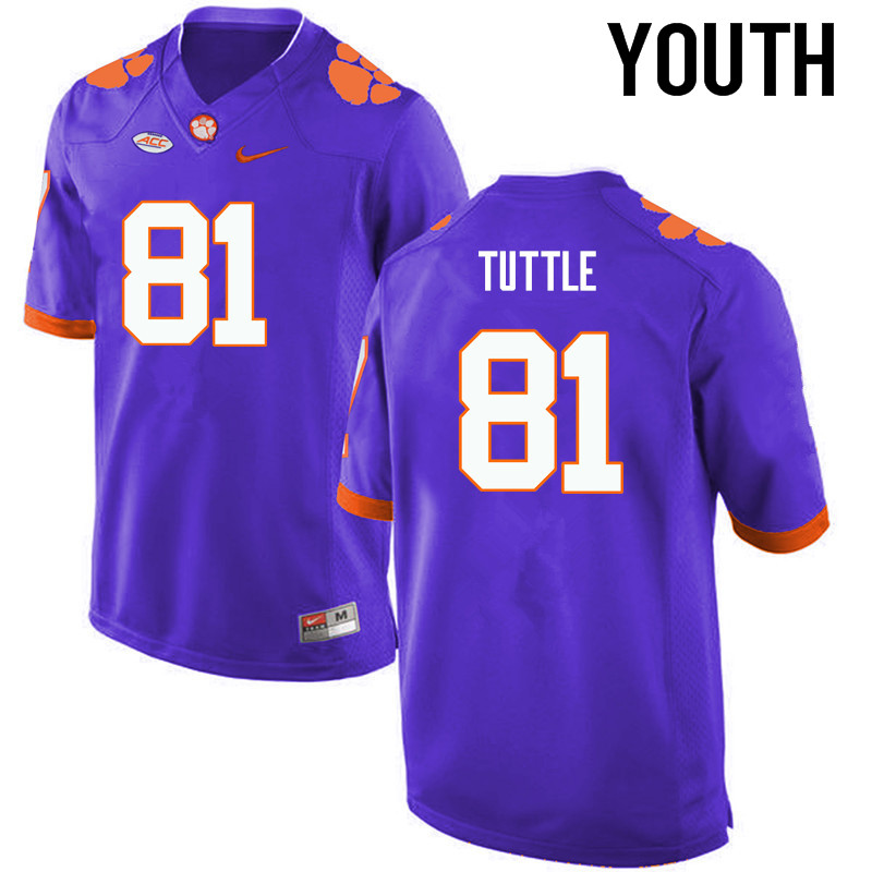 Youth Clemson Tigers #81 Kanyon Tuttle College Football Jerseys-Purple - Click Image to Close